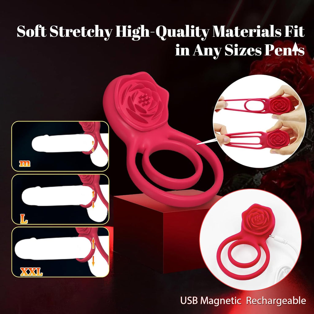 7x Vibrating Cock Ring with Rose Clitoral Stimulator