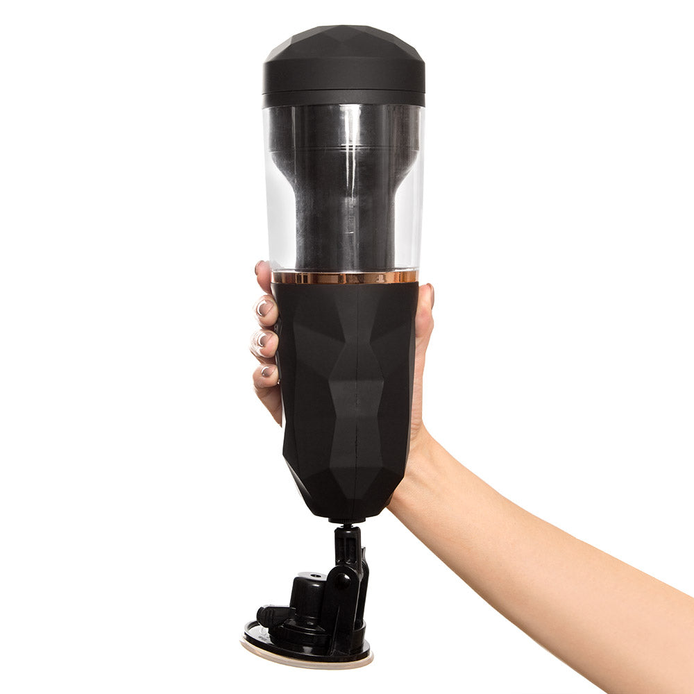 Stroking masturbator with suction cup